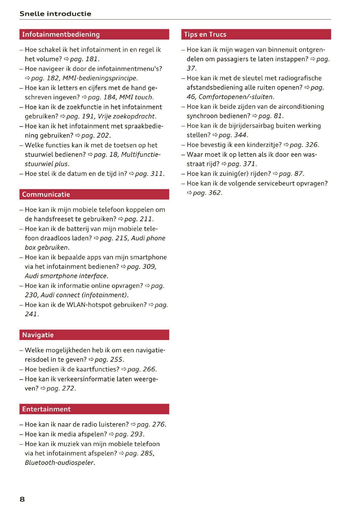 2018 Audi Q5 / SQ5 Owner's Manual | Dutch