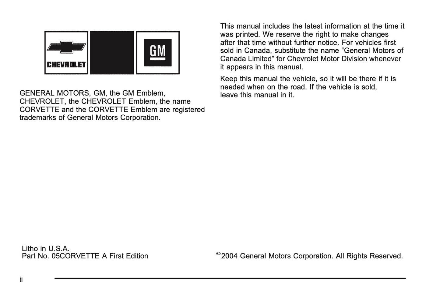 2005 Chevrolet Corvette Owner's Manual | English