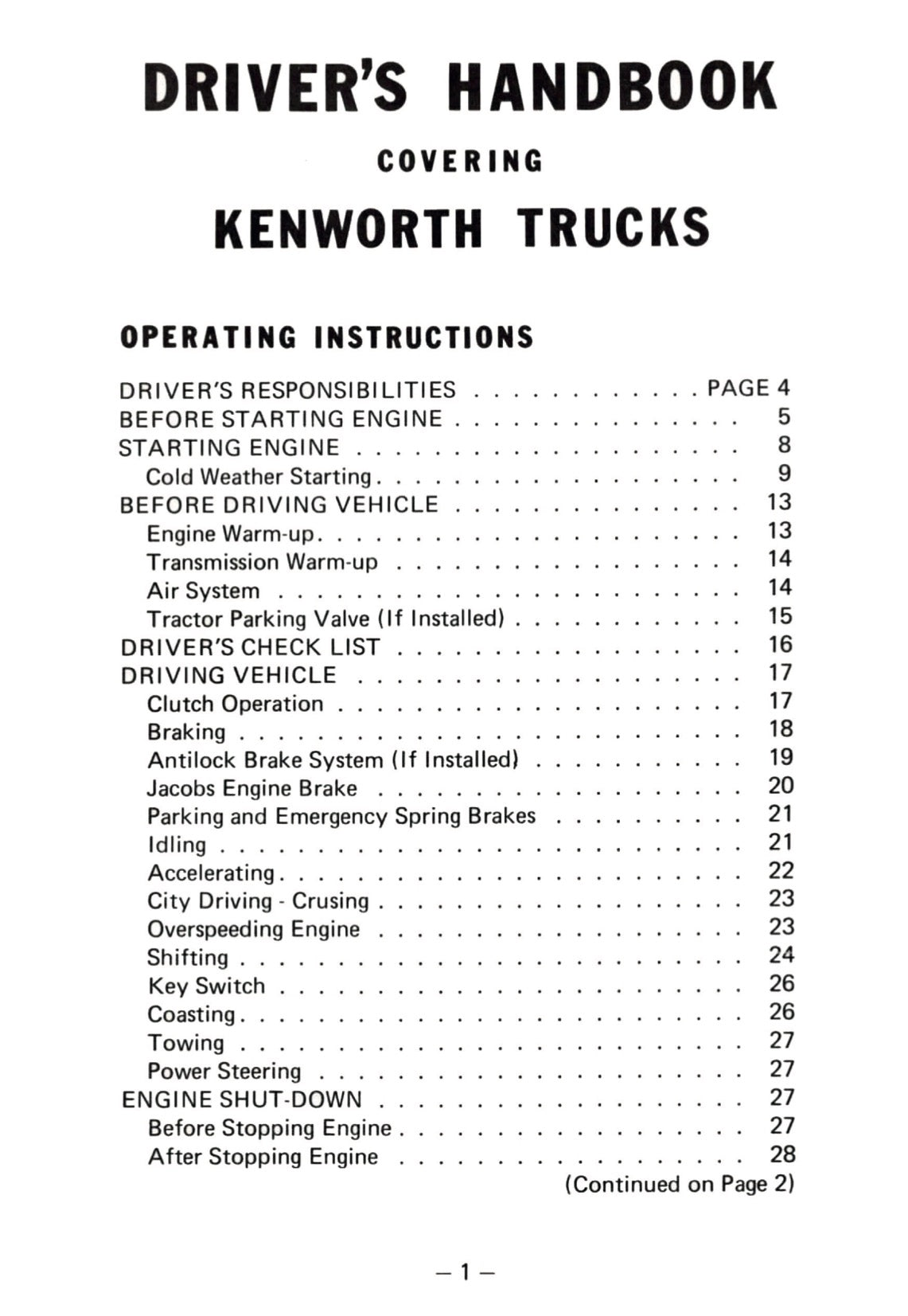 1976 Kenworth Bedienungsanleitung | Englisch
