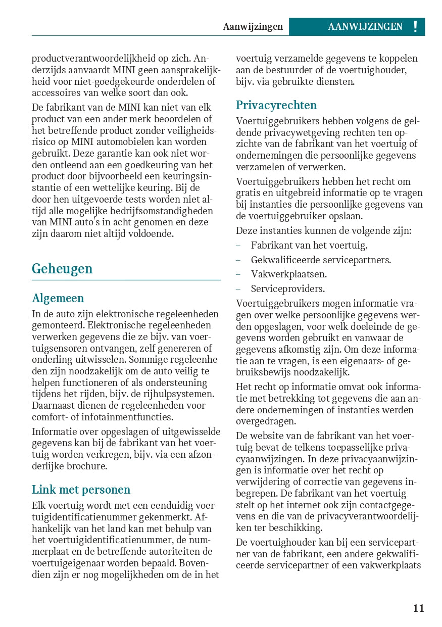 2019 Mini Mini Owner's Manual | Dutch