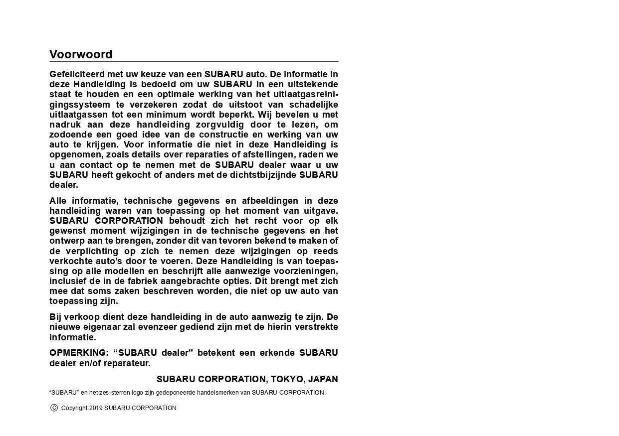 2020 Subaru Forester E-Boxer Bedienungsanleitung | Niederländisch