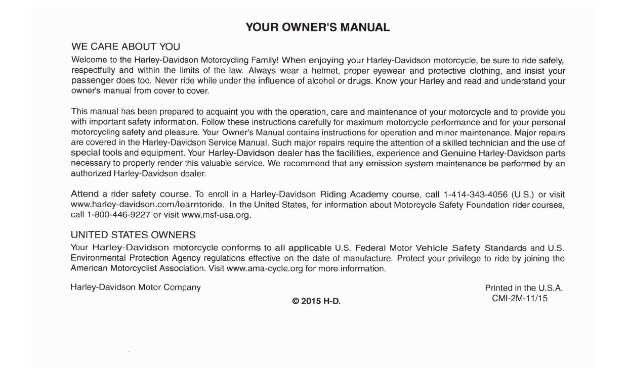 2016 Harley-Davidson FXSE Owner's Manual | English