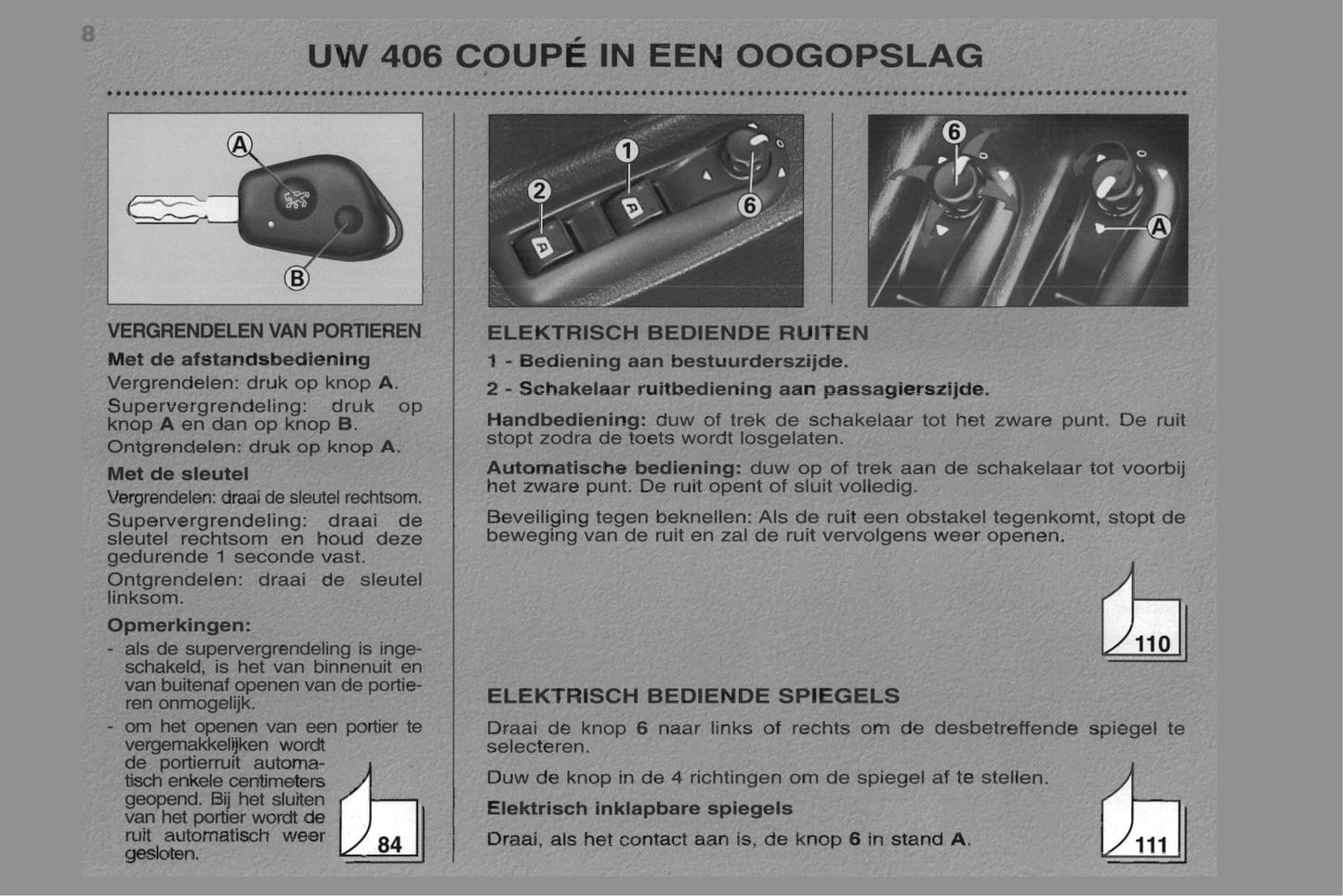 1998-2000 Peugeot 406 Coupé Bedienungsanleitung | Niederländisch