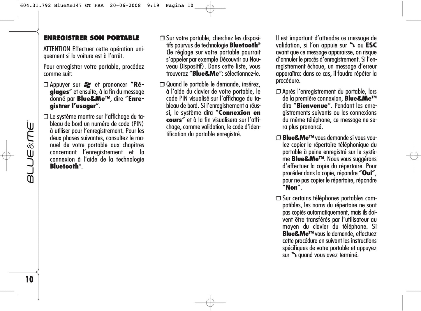 Alfa Romeo Blue & Me Guide d'utilisation 2008 - 2011