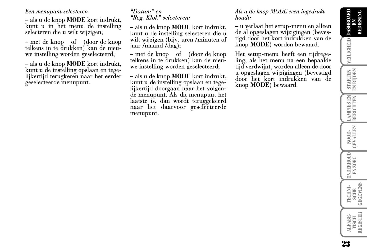 2003-2006 Lancia Ypsilon Owner's Manual | Dutch