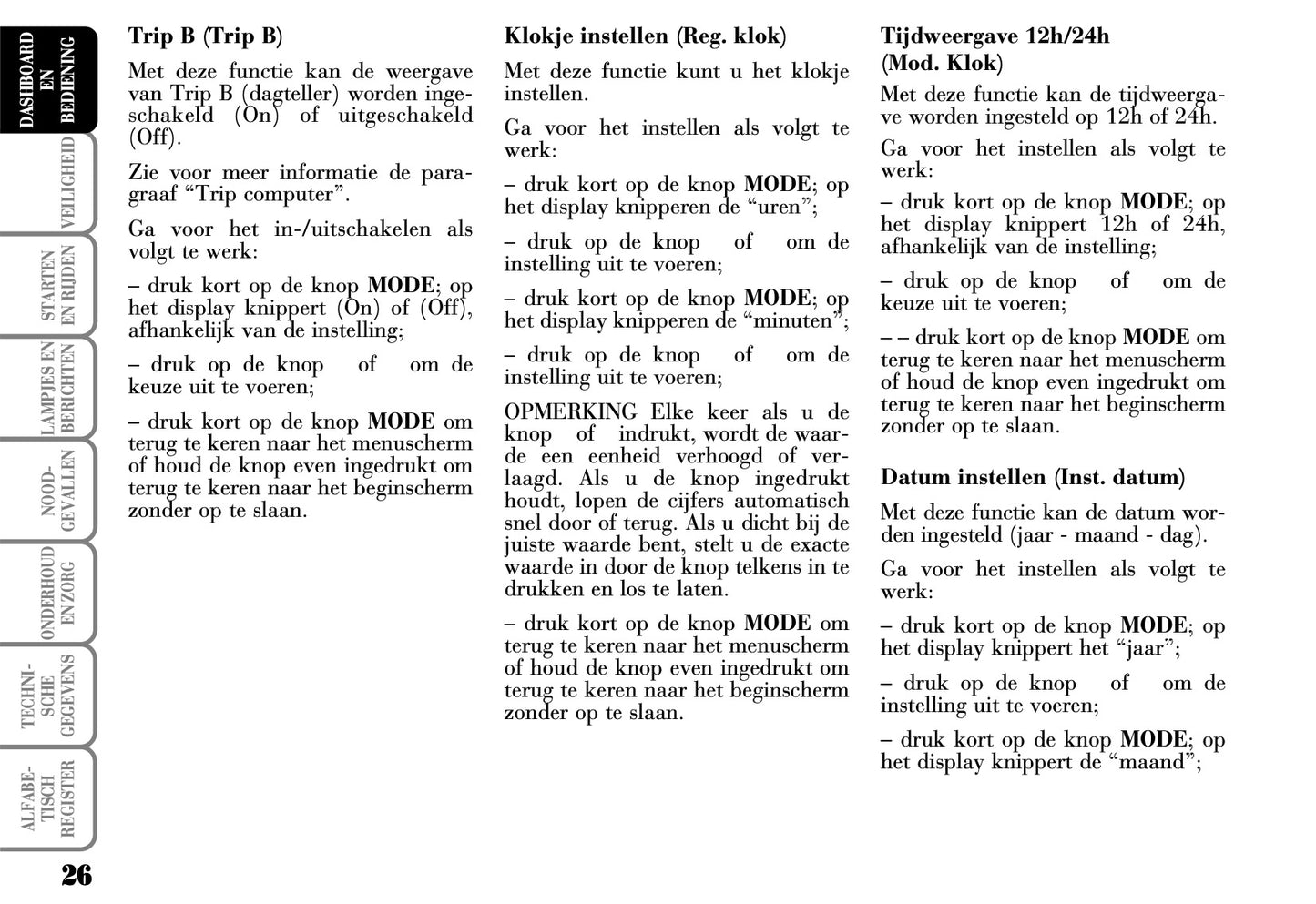 2003-2006 Lancia Ypsilon Owner's Manual | Dutch