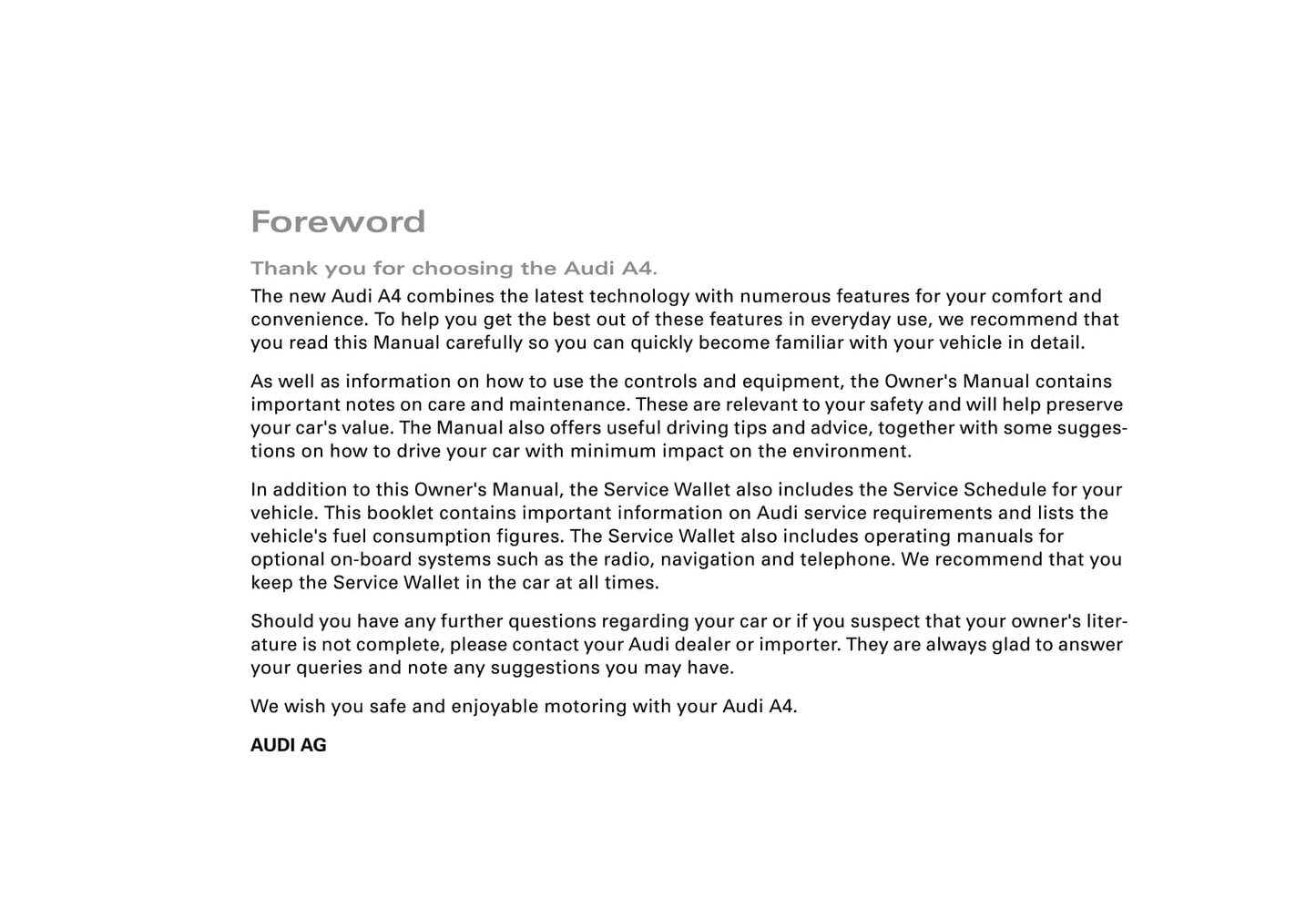 2007-2014 Audi A4 Owner's Manual | English