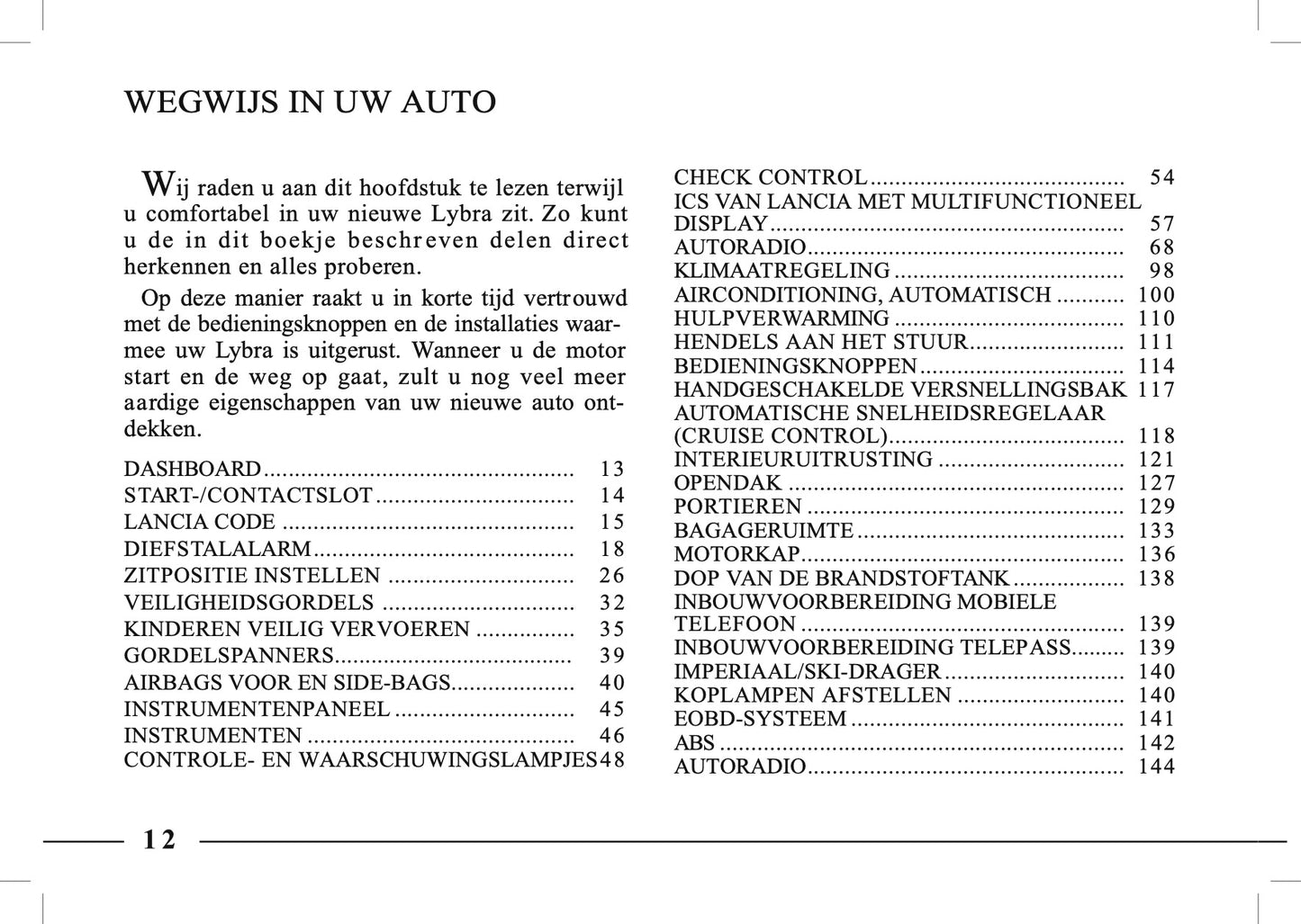 1995-2005 Lancia Lybra Owner's Manual | Dutch