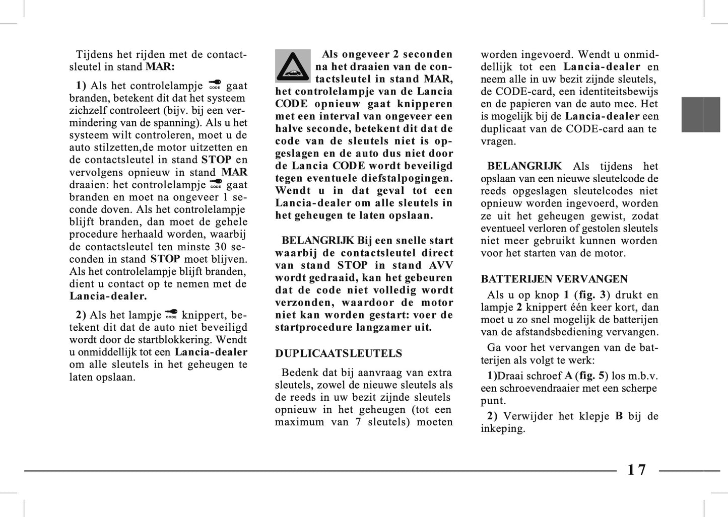 1995-2005 Lancia Lybra Owner's Manual | Dutch