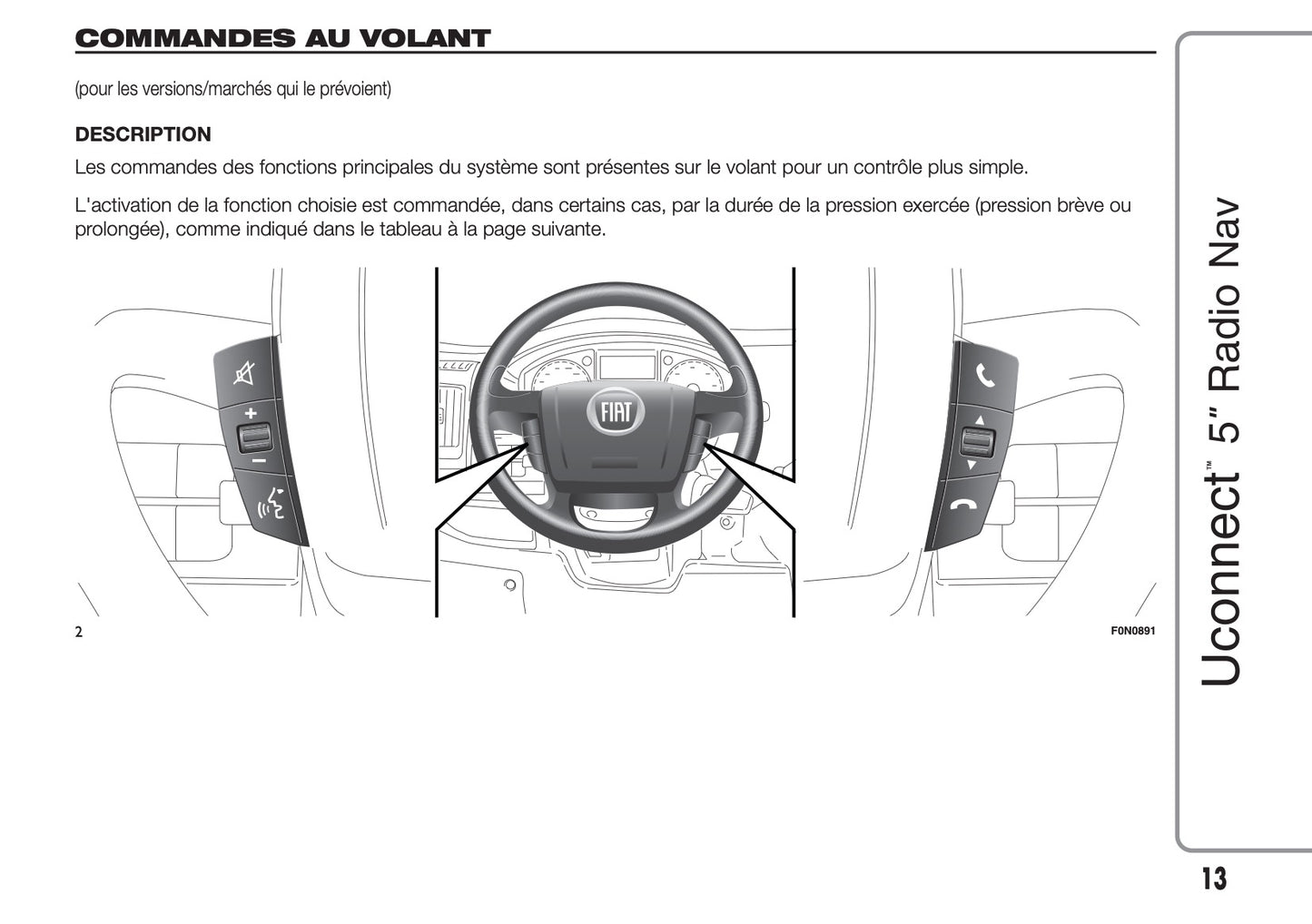Fiat Ducato Uconnect 5 Radio Nav Guide d'instructions 2014 - 2018