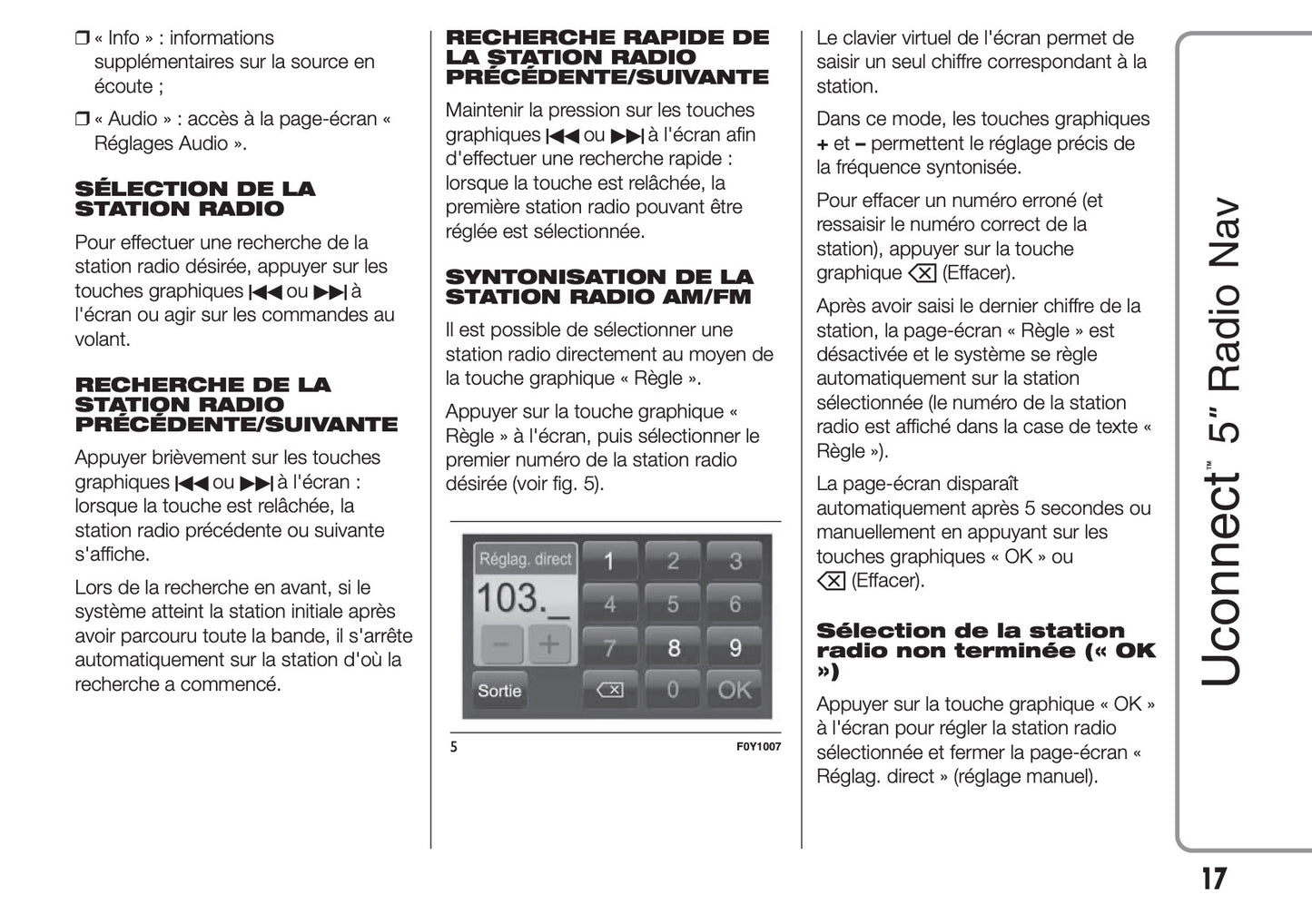 Fiat Ducato Uconnect 5 Radio Nav Guide d'instructions 2014 - 2018