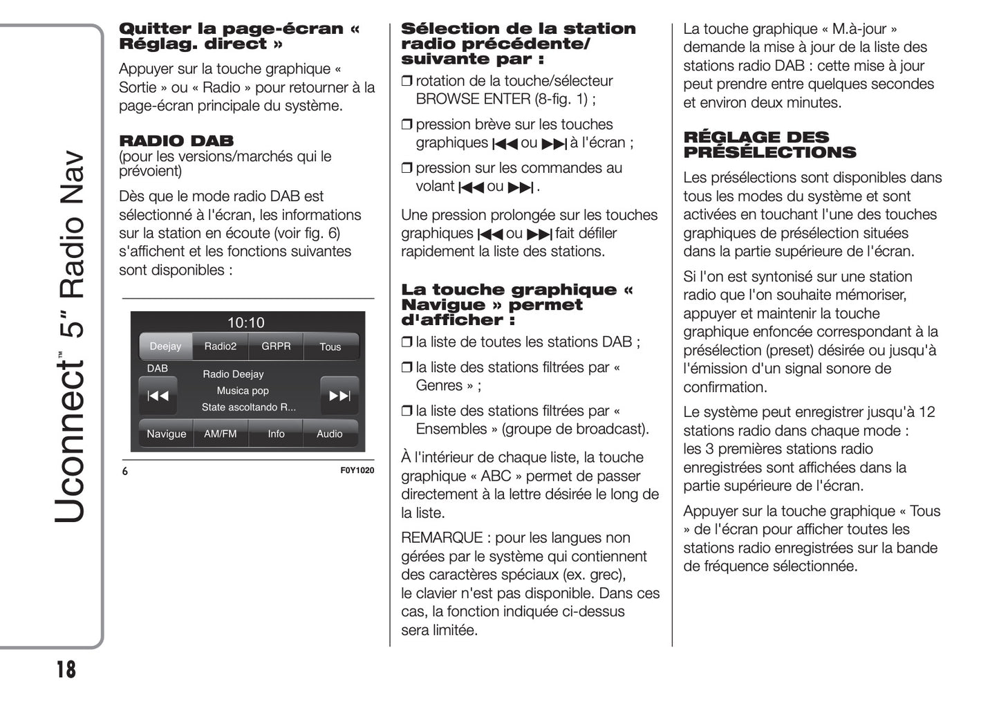 Fiat Ducato Uconnect 5 Radio Nav Guide d'instructions 2014 - 2018