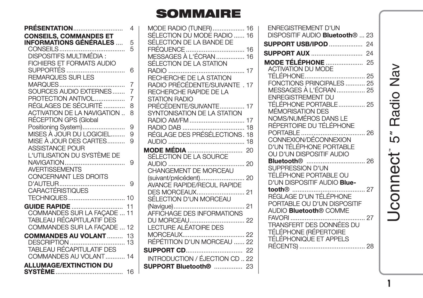 Fiat Ducato Uconnect 5 Radio Nav Guide d'instructions 2014 - 2018