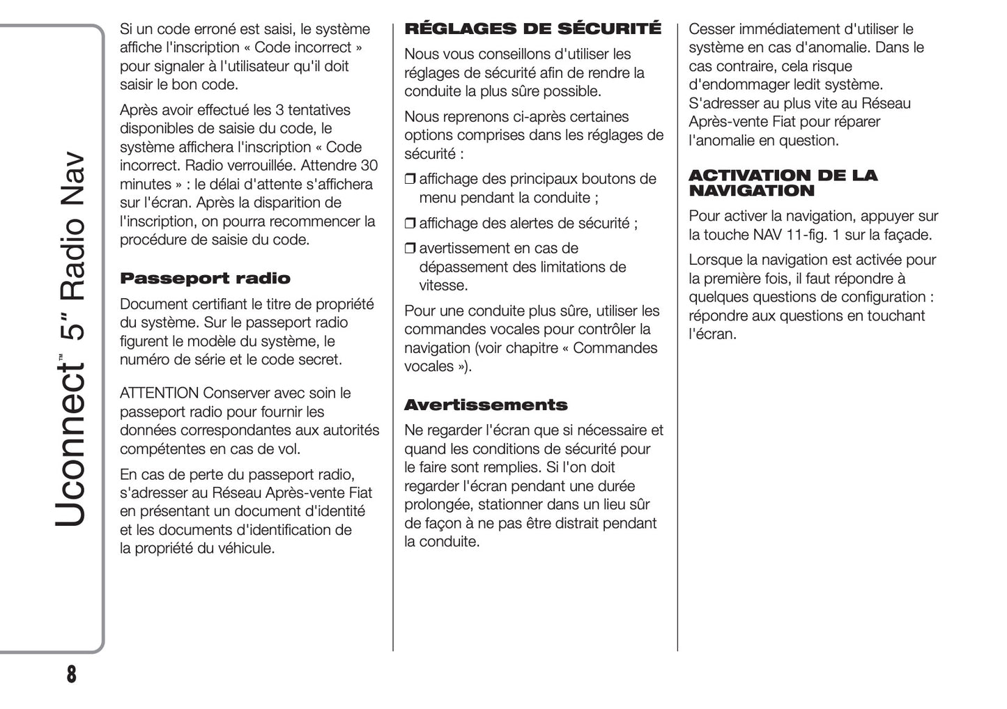 Fiat Ducato Uconnect 5 Radio Nav Guide d'instructions 2014 - 2018