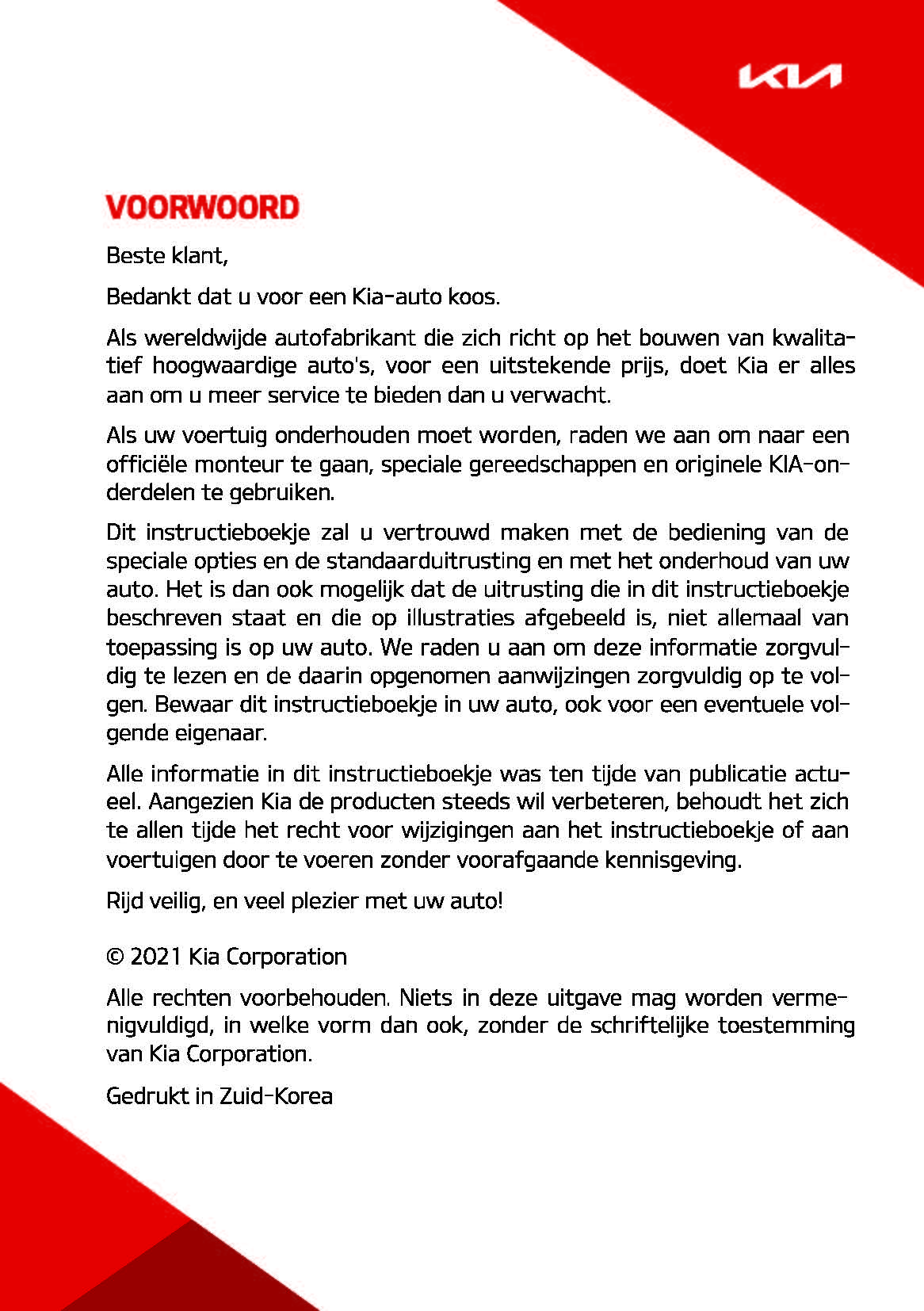 2021-2022 Kia Rio Owner's Manual | Dutch