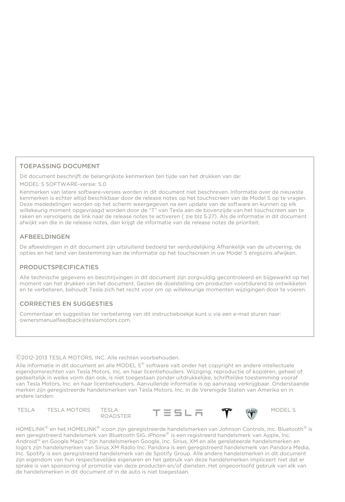 2013-2016 Tesla Model S Owner's Manual | Dutch