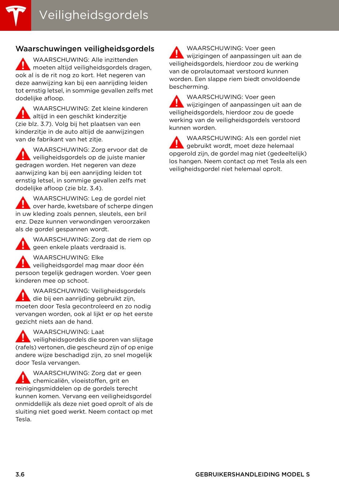 2013-2016 Tesla Model S Owner's Manual | Dutch