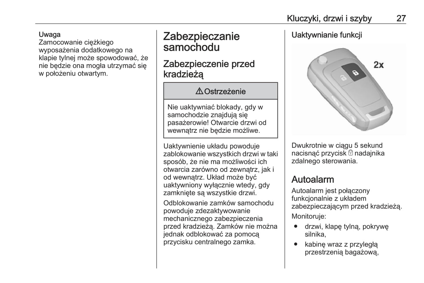 2016-2020 Opel Zafira/Zafira Tourer Bedienungsanleitung | Polnisch