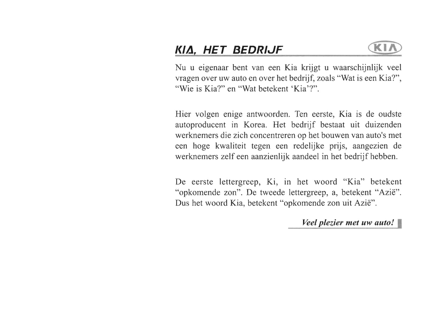 2004-2005 Kia Picanto Owner's Manual | Dutch