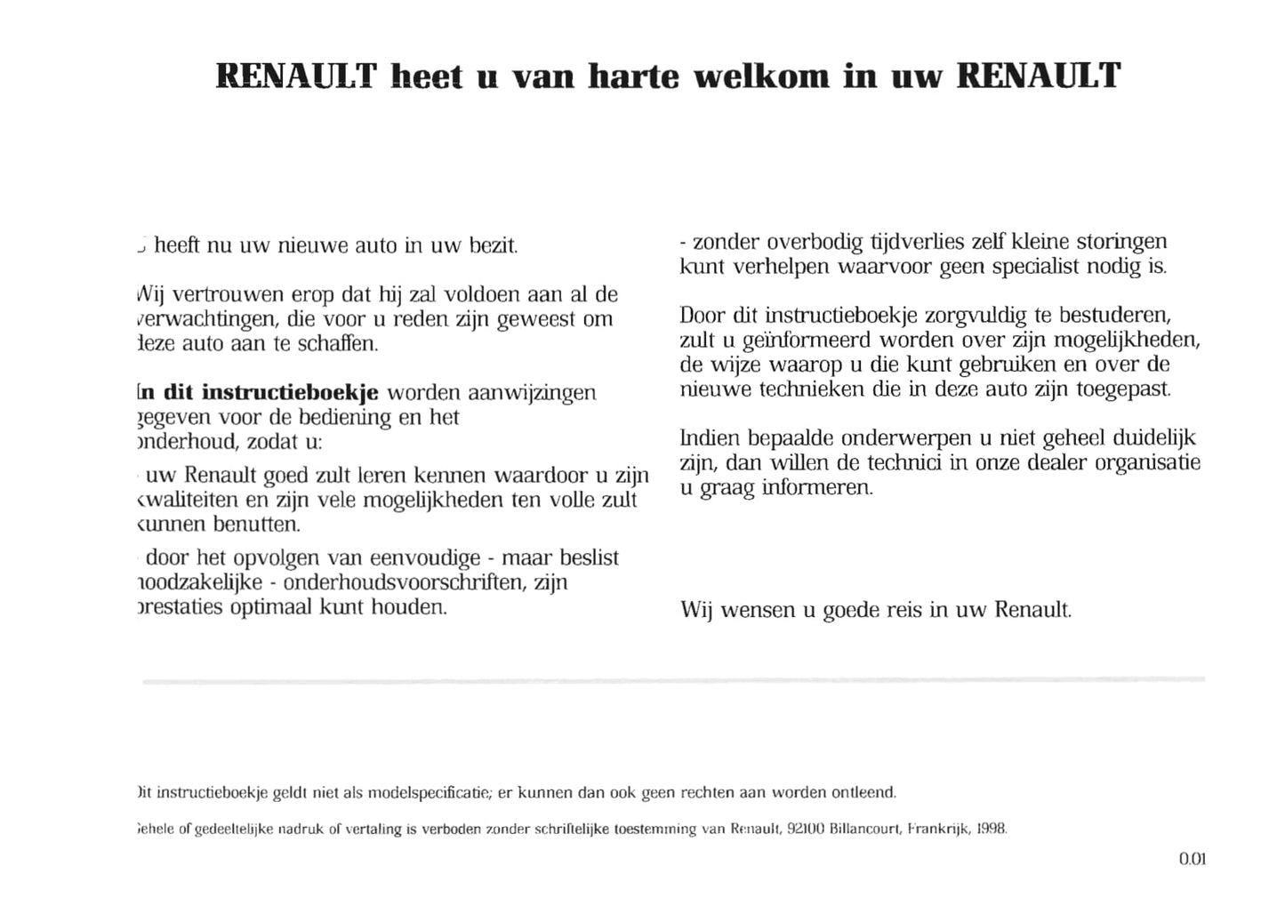 1998-1999 Renault Trafic Owner's Manual | Dutch