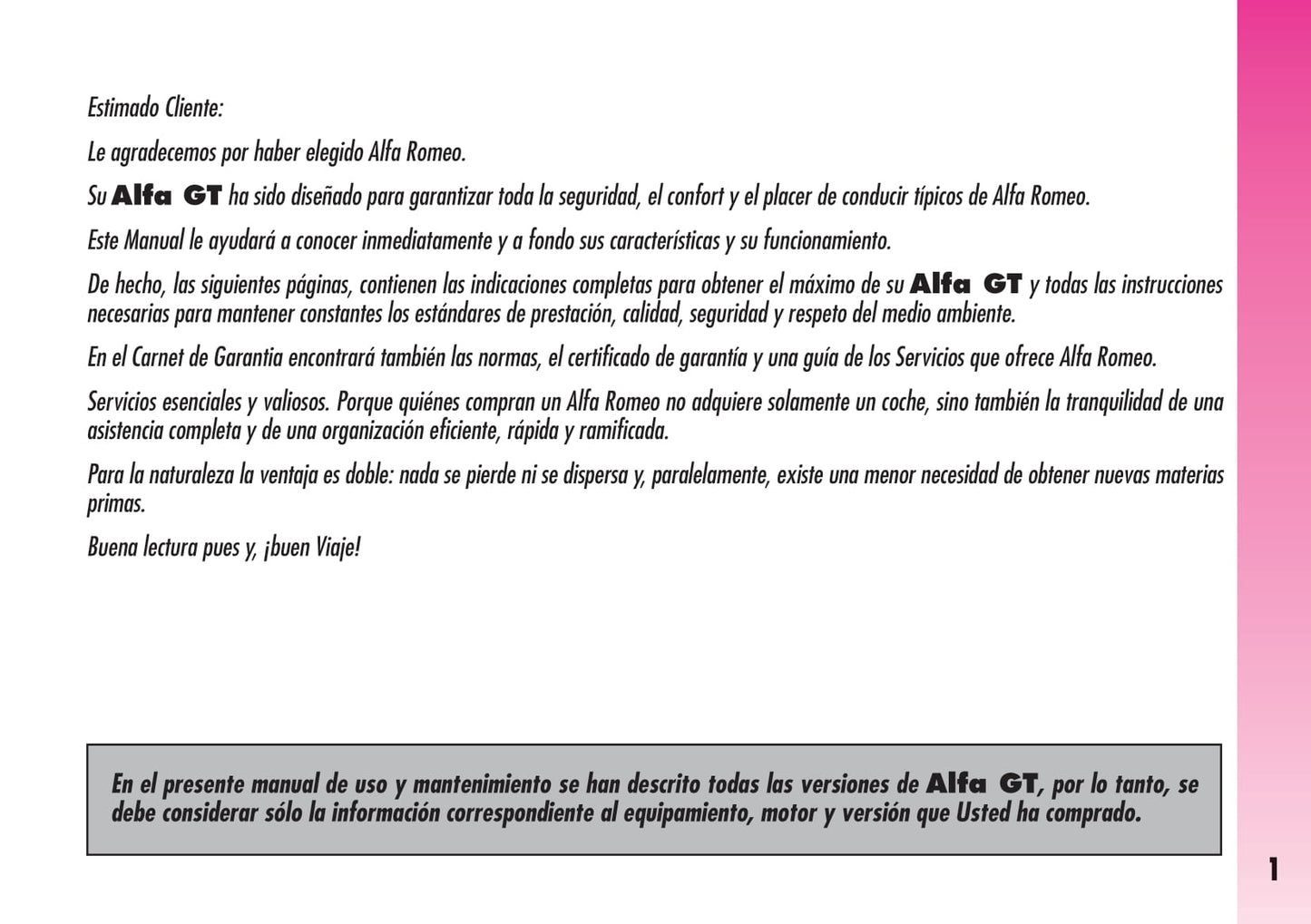 2007-2011 Alfa Romeo GT Owner's Manual | Spanish