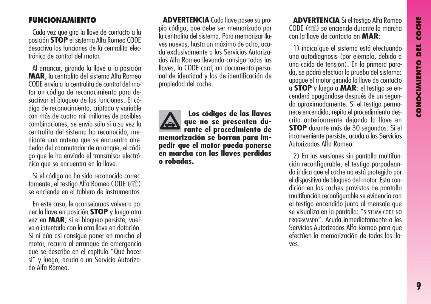 2007-2011 Alfa Romeo GT Owner's Manual | Spanish