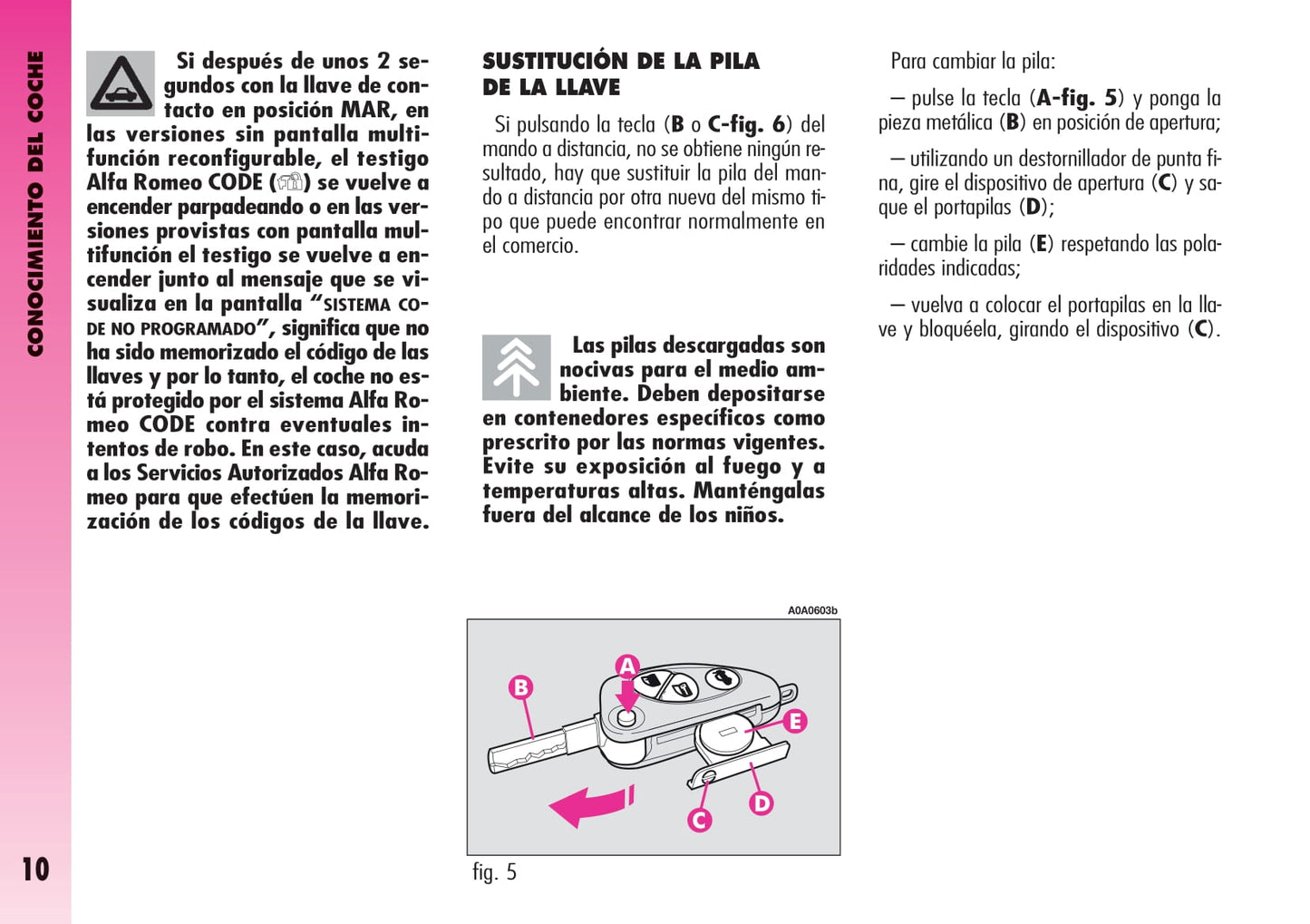 2007-2011 Alfa Romeo GT Owner's Manual | Spanish
