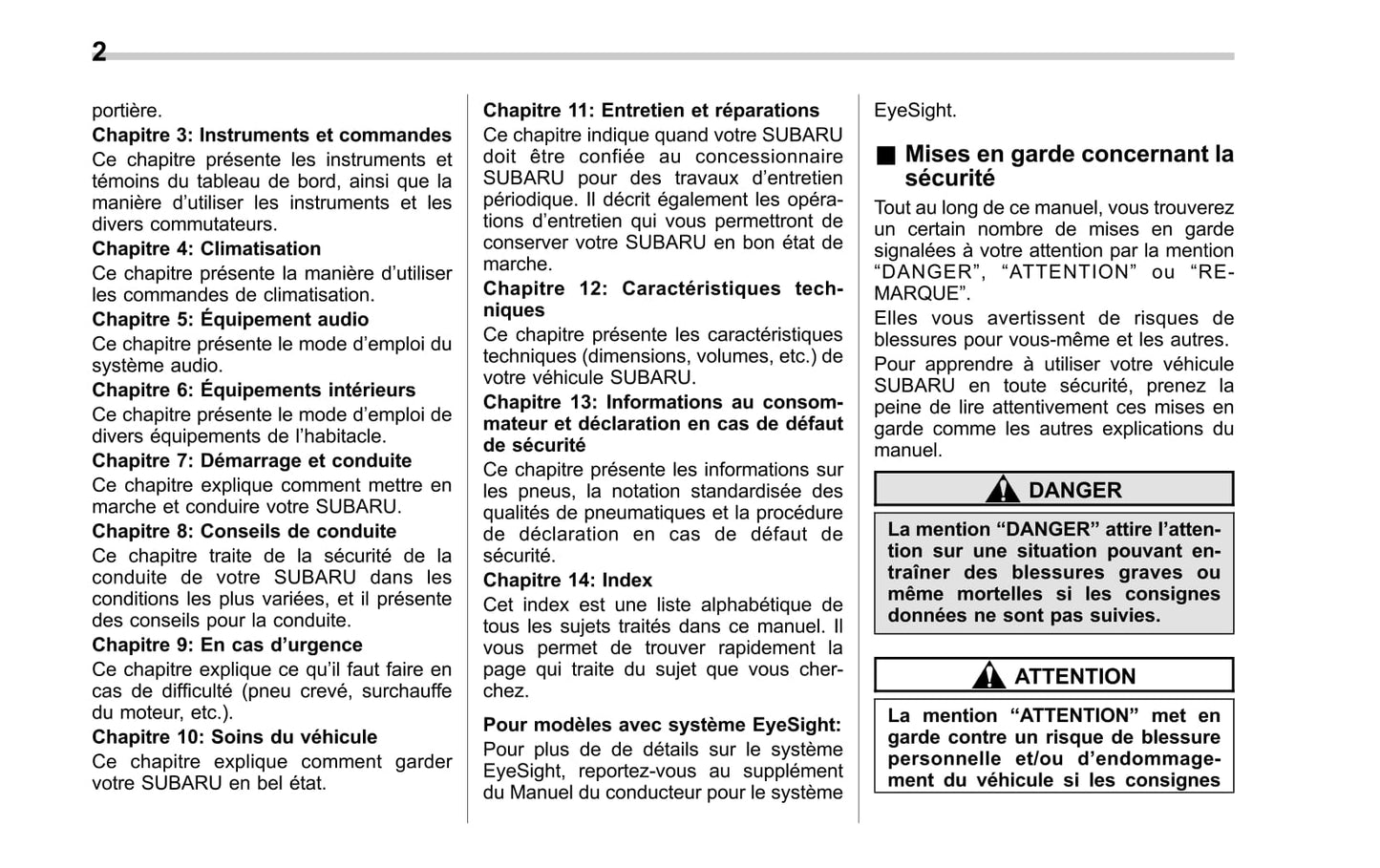 2017-2019 Subaru Legacy/Outback Bedienungsanleitung | Französisch