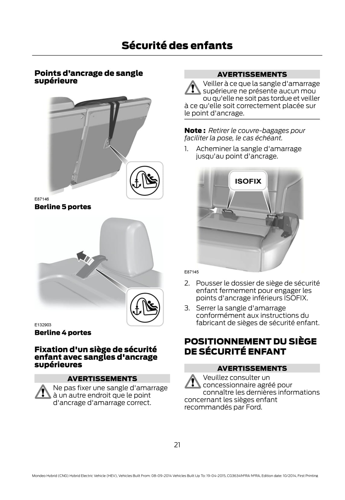 2014-2015 Ford Mondeo / Mondeo Hybrid Bedienungsanleitung | Französisch