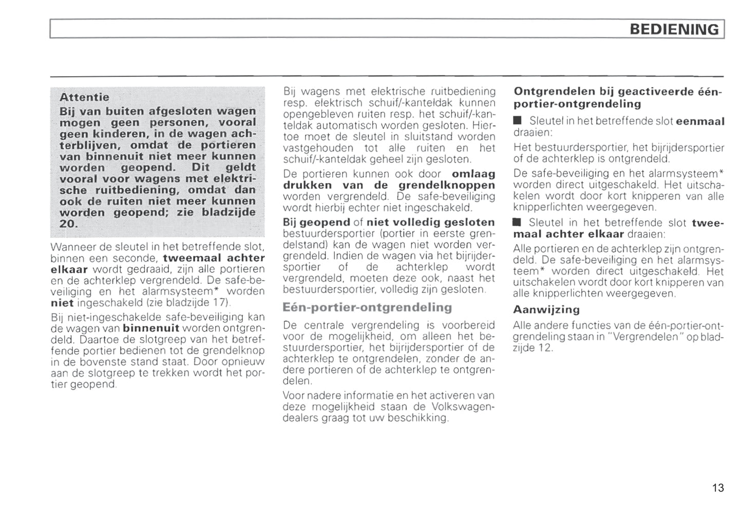 1996-2000 Volkswagen Passat Owner's Manual | Dutch