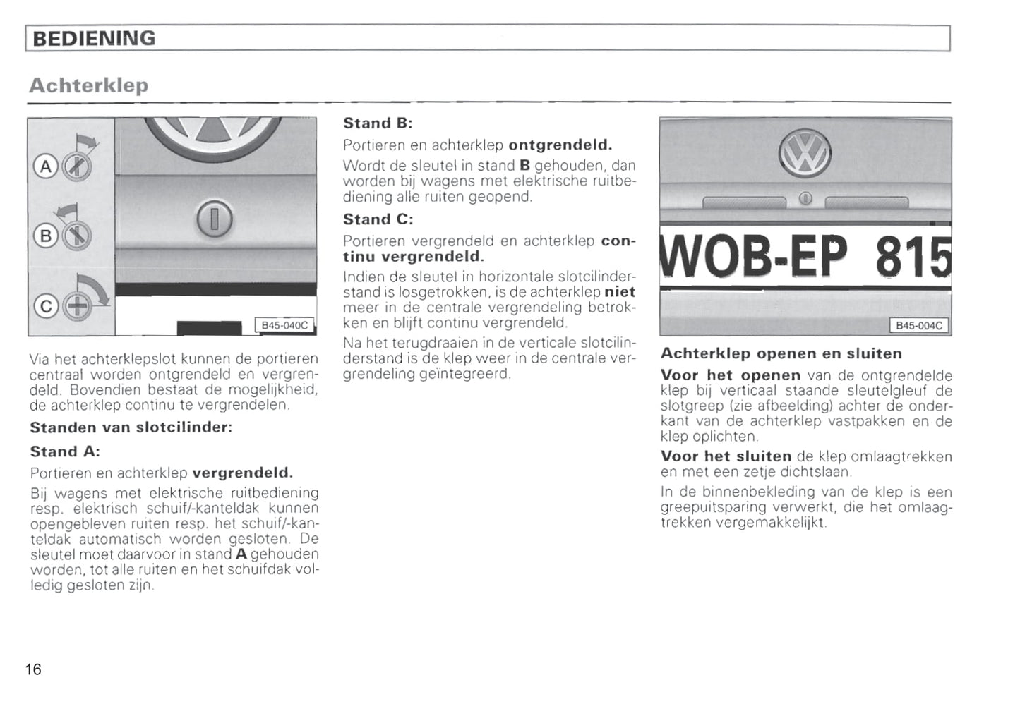 1996-2000 Volkswagen Passat Owner's Manual | Dutch