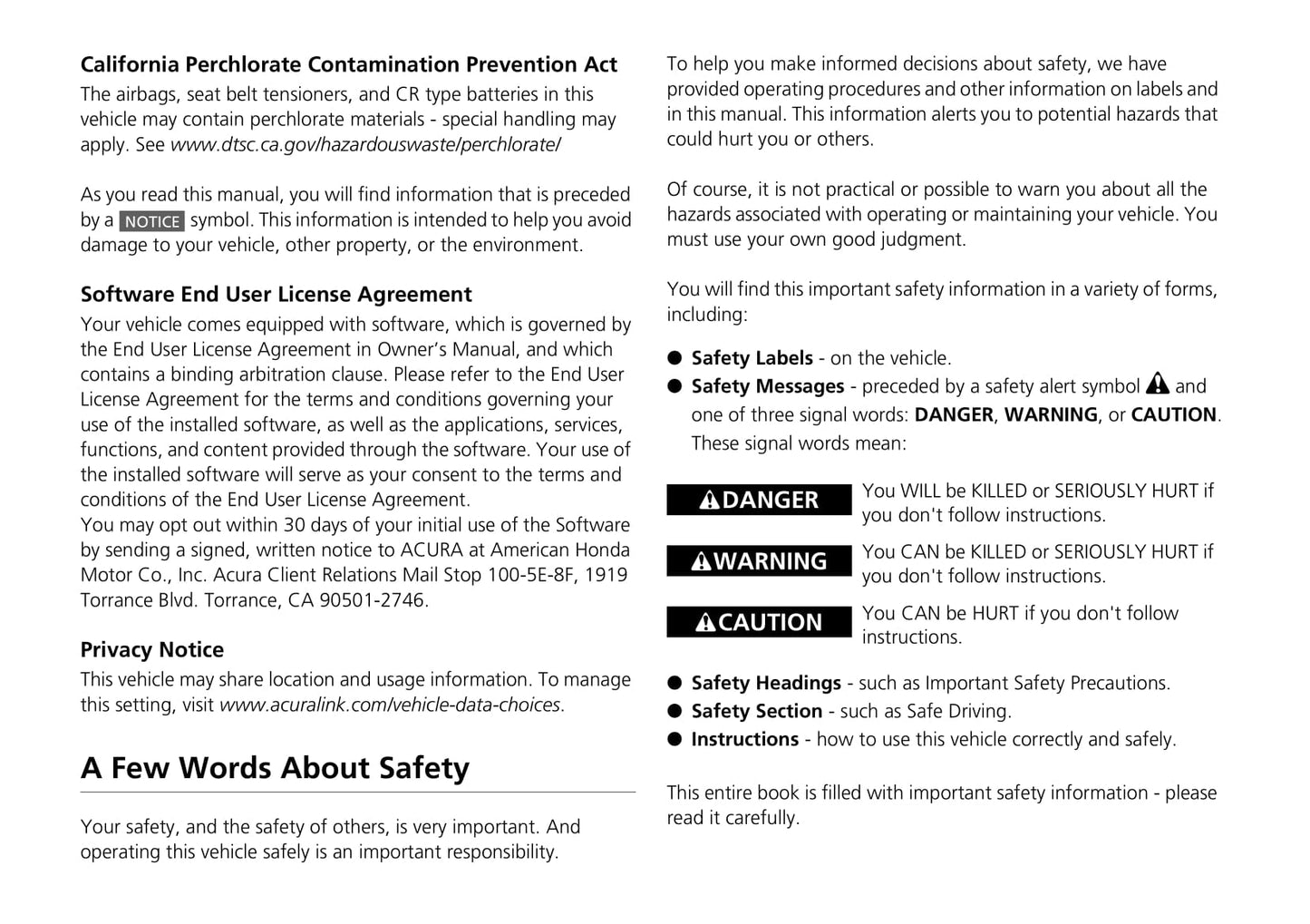 2020 Acura RDX Owner's Manual | English