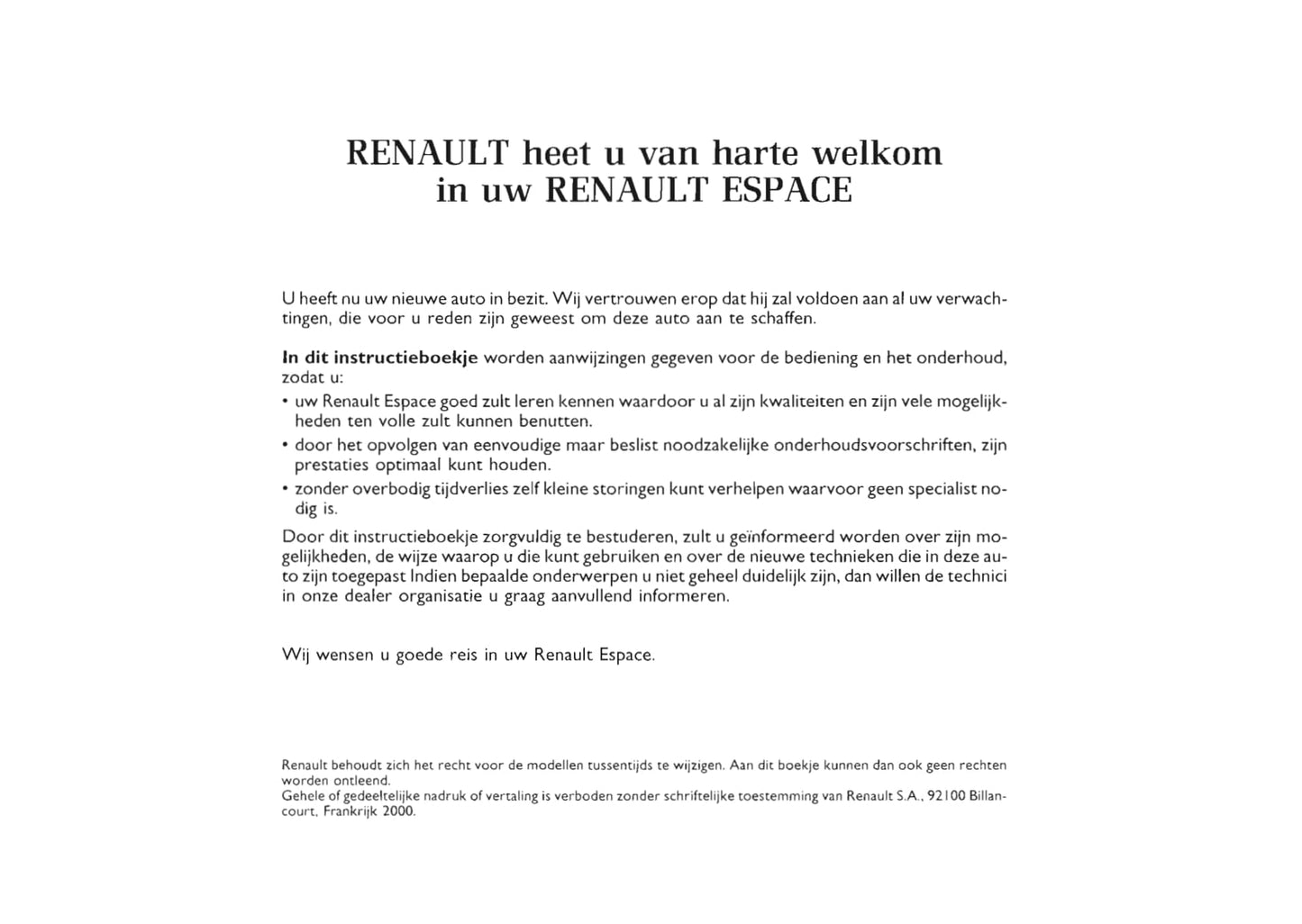 2000-2002 Renault Espace Bedienungsanleitung | Niederländisch