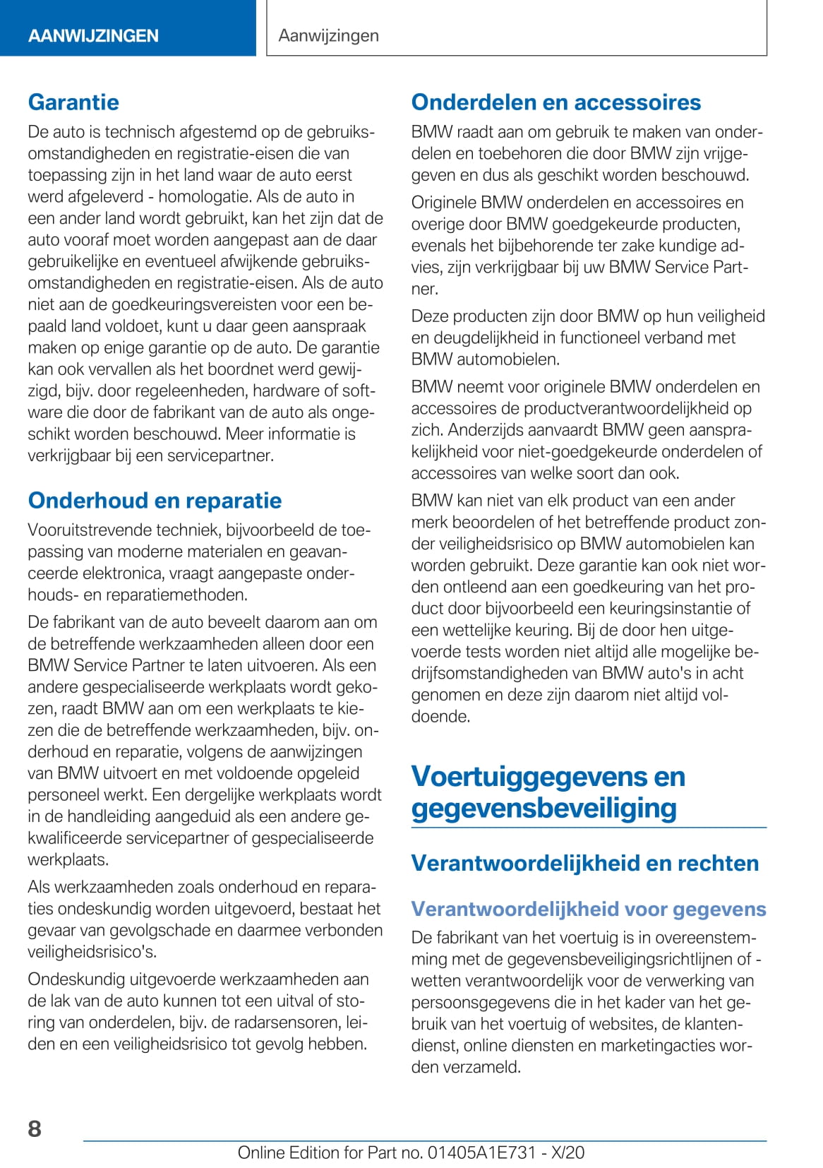 2020-2021 BMW X2 Owner's Manual | Dutch