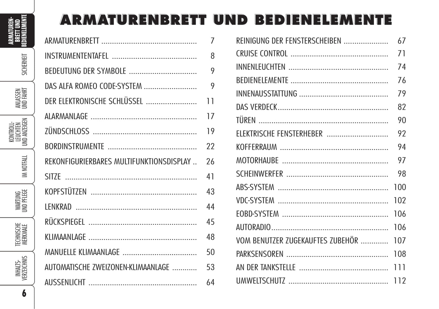 2006-2008 Alfa Romeo Spider Bedienungsanleitung | Deutsch