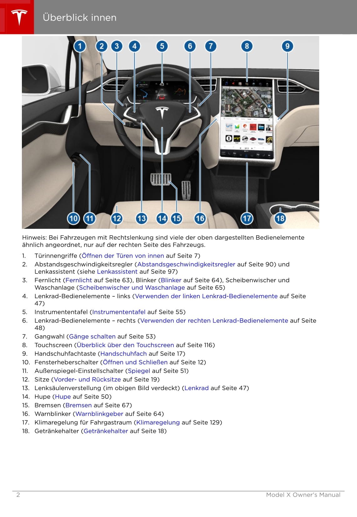 2016-2020 Tesla Model X Bedienungsanleitung | Deutsch