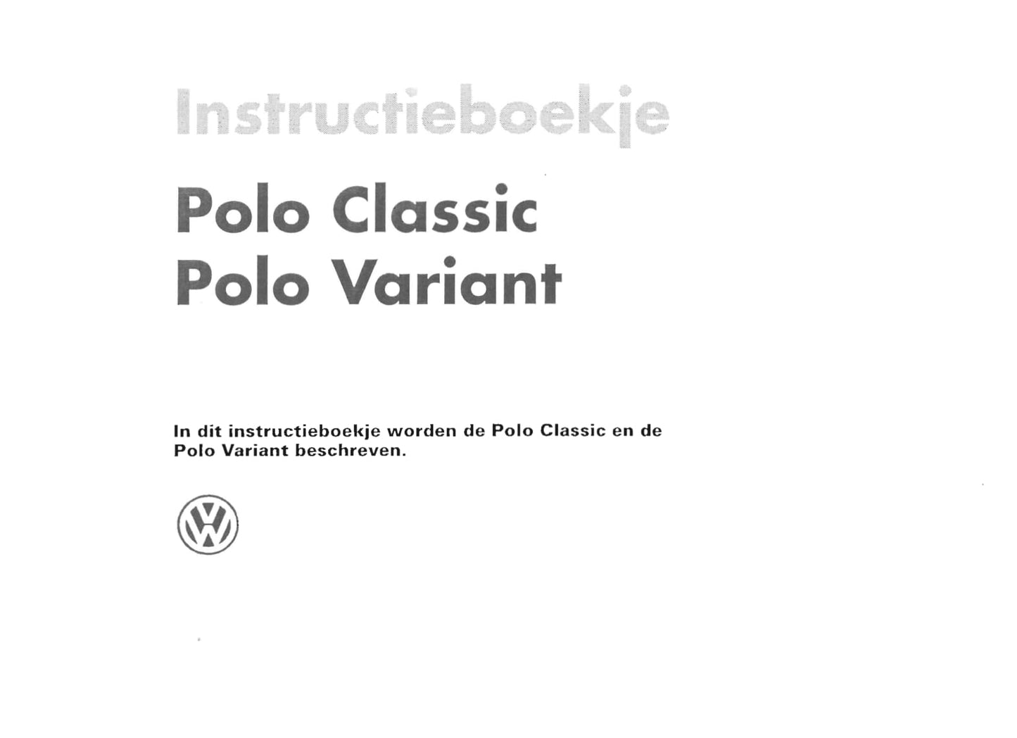1994-1999 Volkswagen Polo/Variant Owner's Manual | Dutch