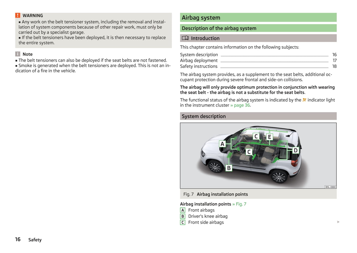 2013-2018 Skoda Yeti Bedienungsanleitung | Englisch