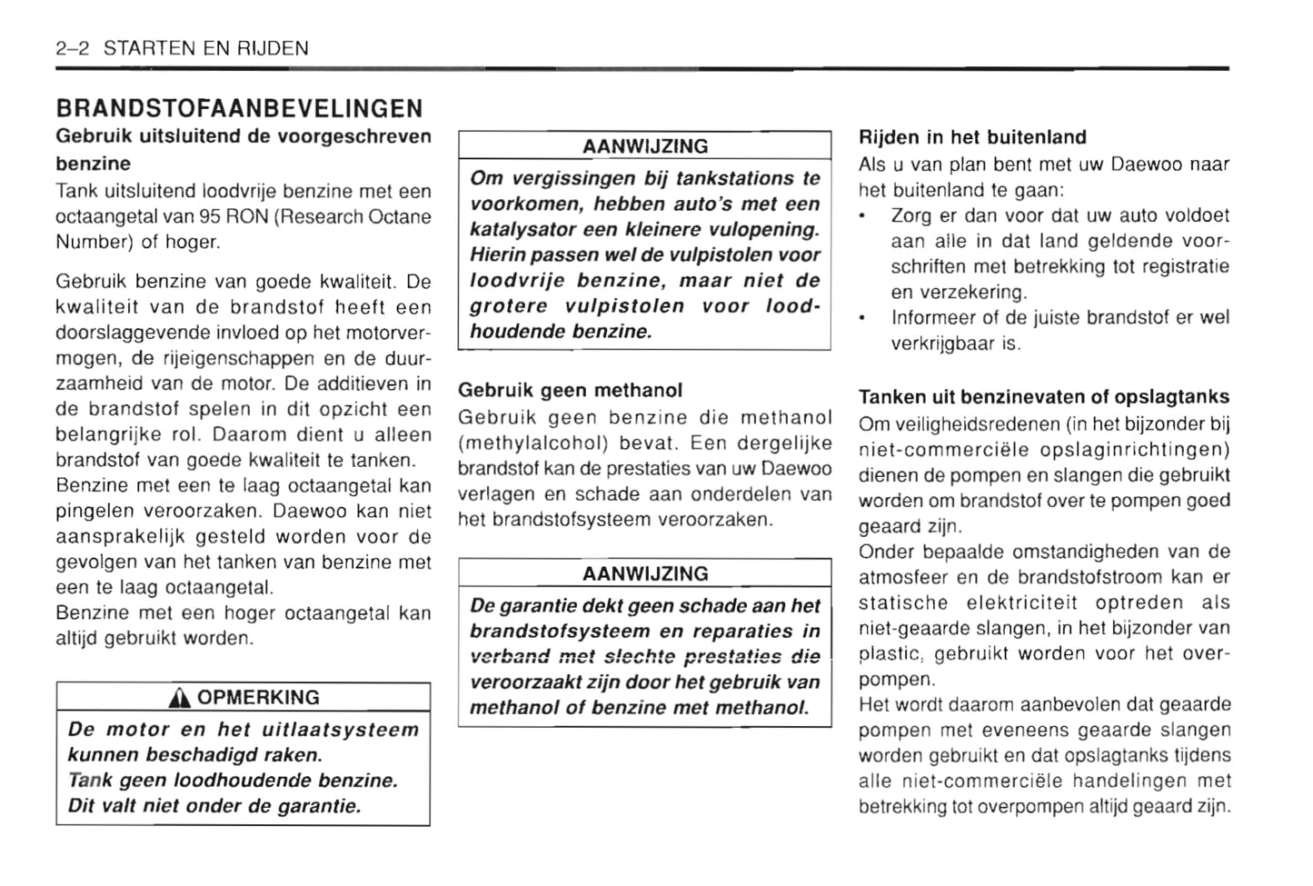 1997-2002 Daewoo Leganza Owner's Manual | Dutch