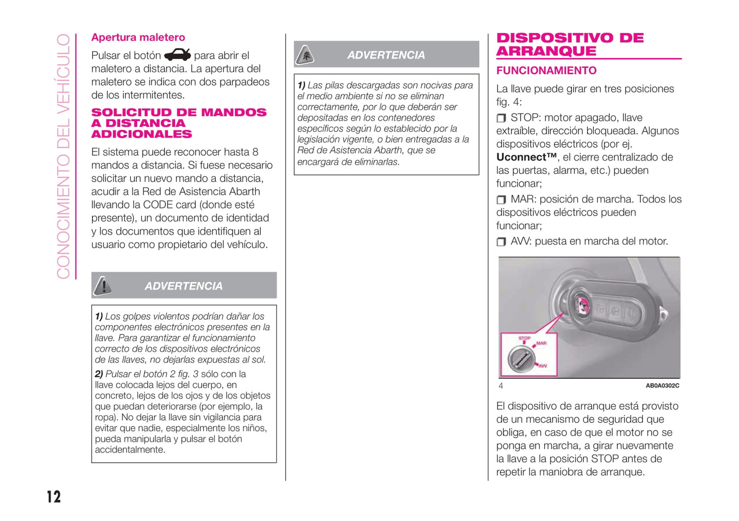 2016-2020 Abarth 595/695 Owner's Manual | Spanish