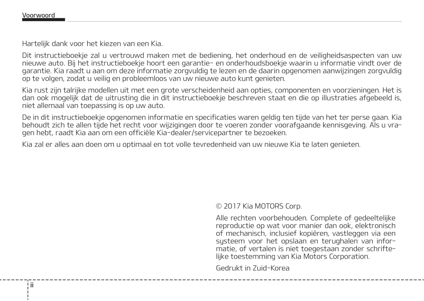2017-2018 Kia Picanto Bedienungsanleitung | Niederländisch