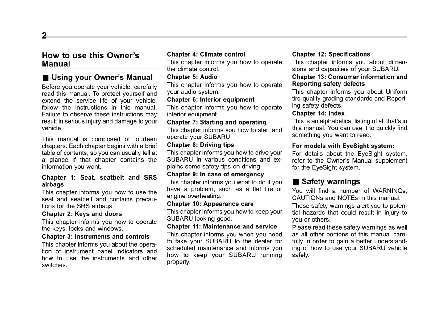 2012-2017 Subaru Crosstrek Bedienungsanleitung | Englisch