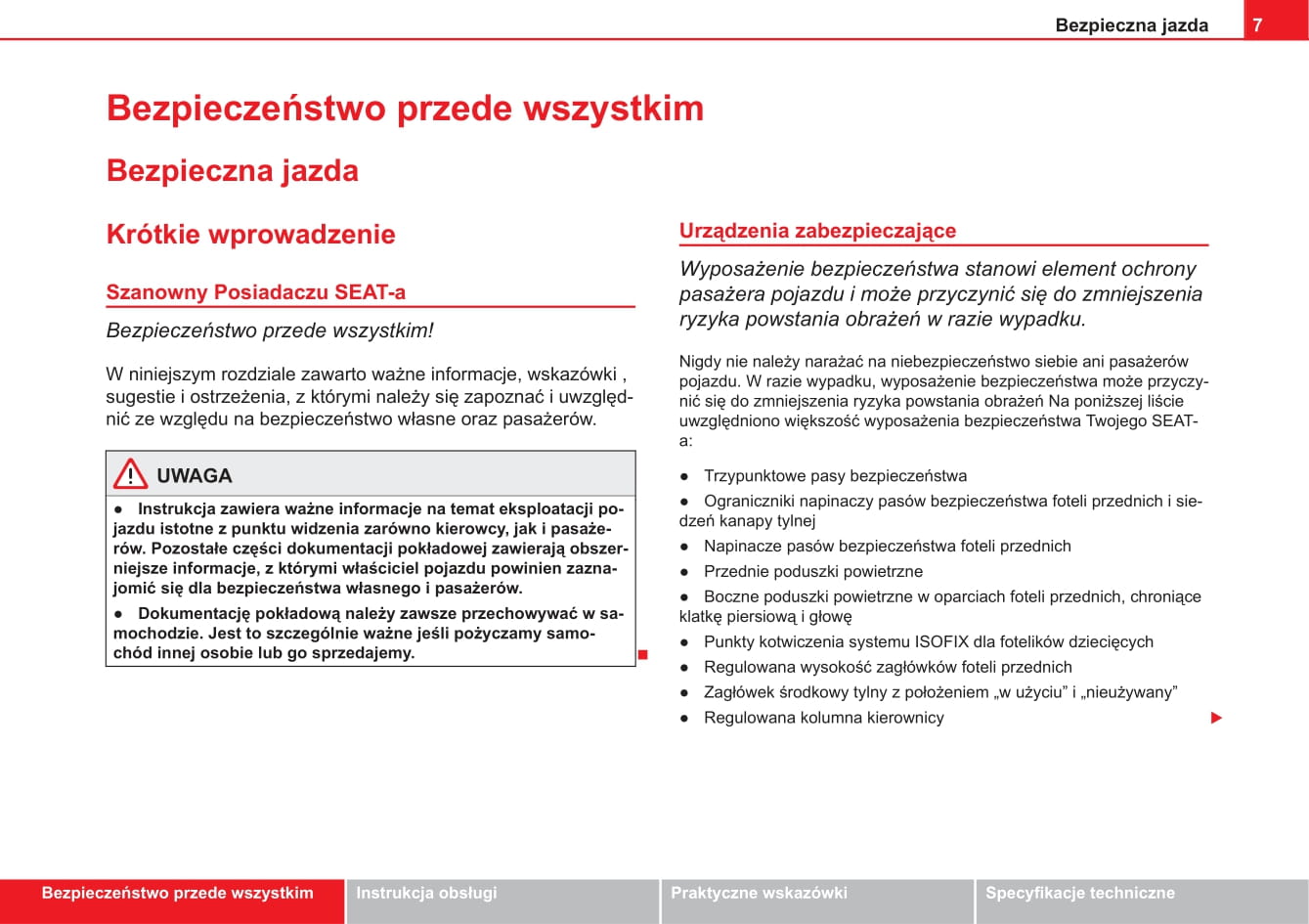 2013-2014 Seat Ibiza Owner's Manual | Polish