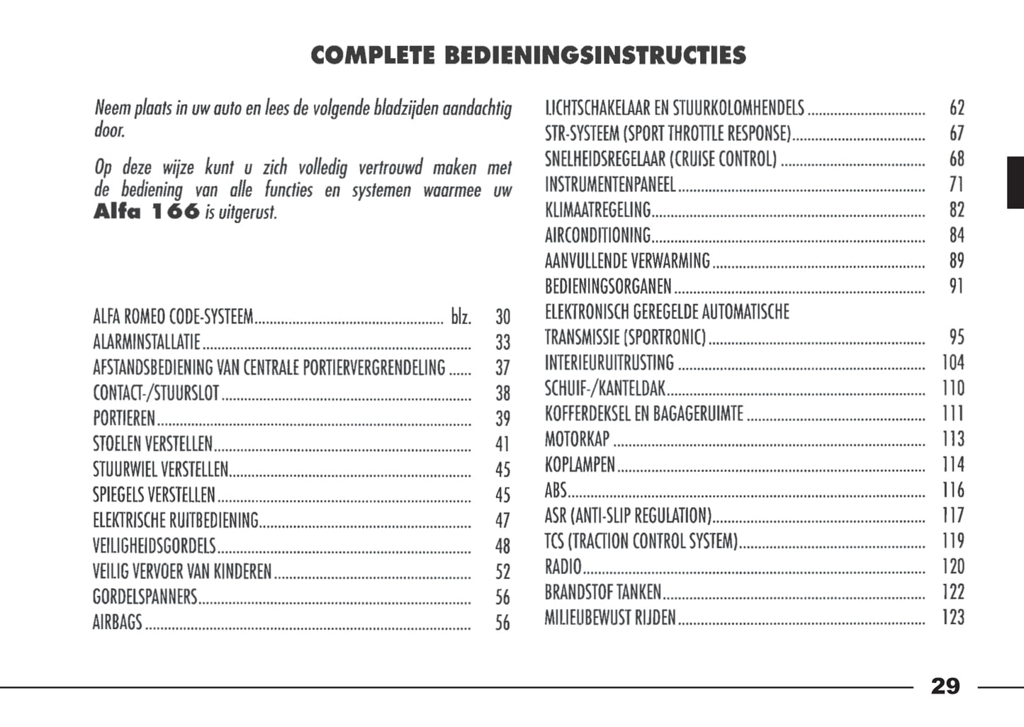 1998-2003 Alfa Romeo 166 Bedienungsanleitung | Niederländisch
