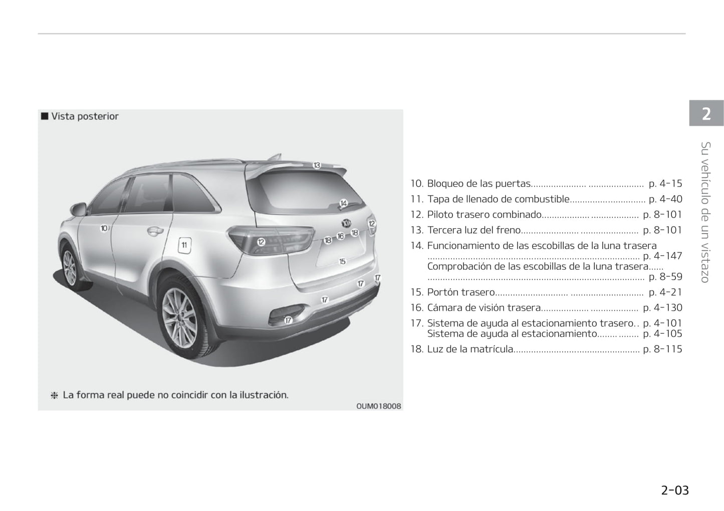 2018-2019 Kia Sorento Bedienungsanleitung | Spanisch