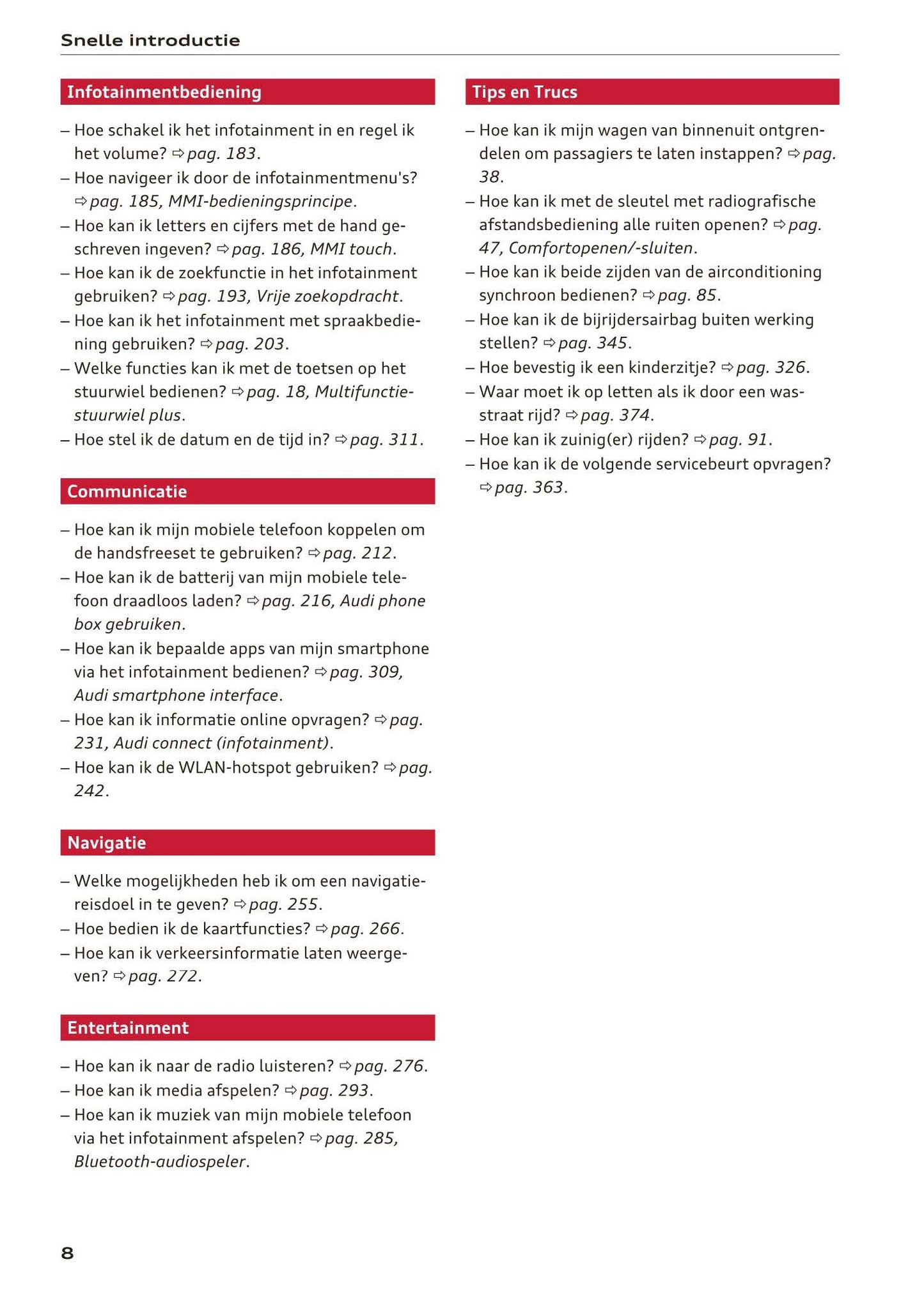 2018-2019 Audi A4/RS 4/S4 Owner's Manual | Dutch