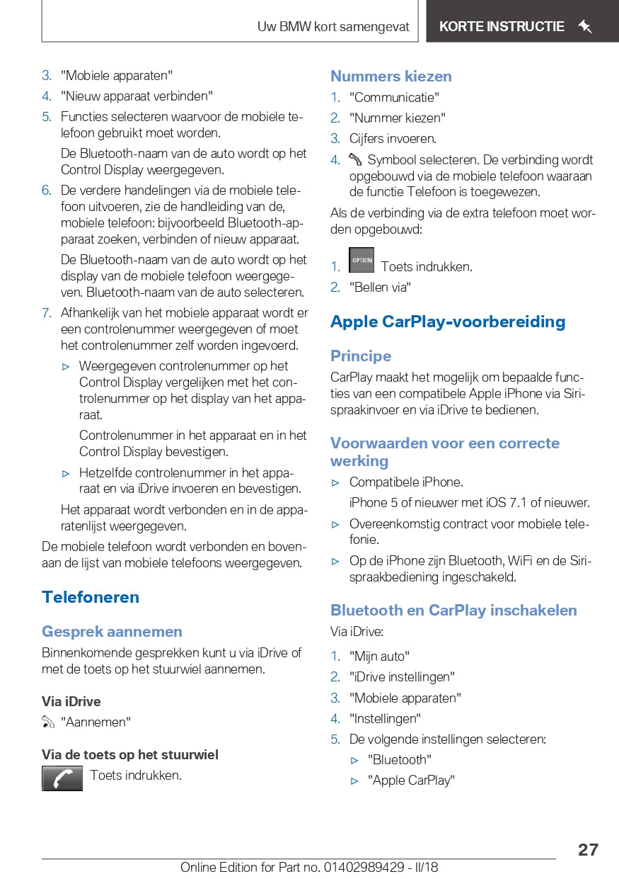 2018 BMW X2 Owner's Manual | Dutch