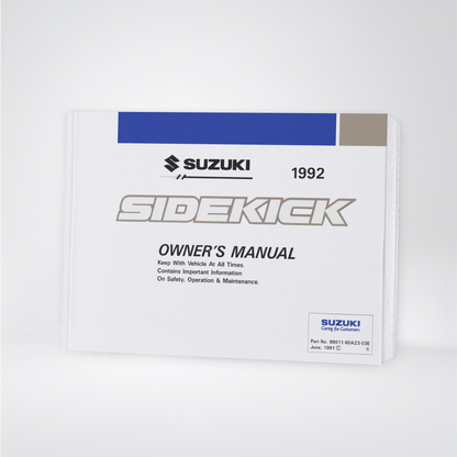 1992 Suzuki Sidekick Bedienungsanleitung | Englisch