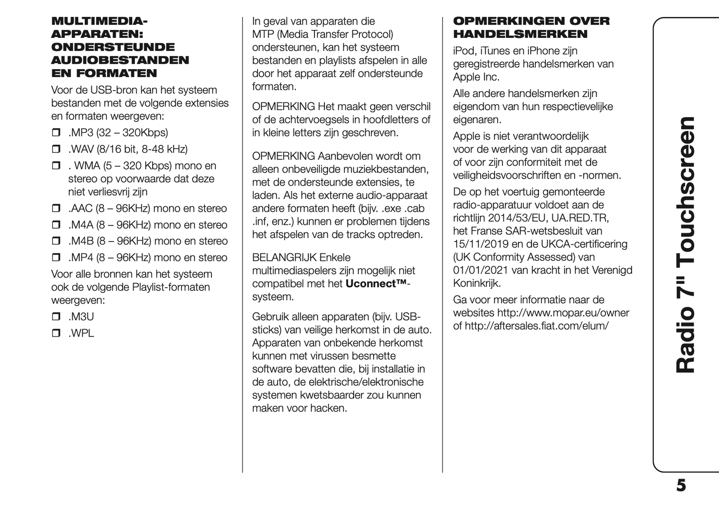 2023 Fiat Panda Uconnect 7.0 Infotainment Manual | Dutch