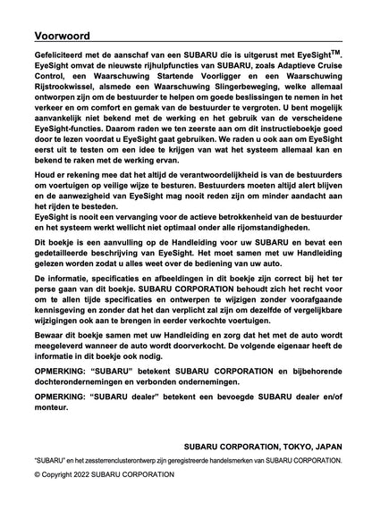 2022 Subaru Outback EyeSight Manual | Dutch